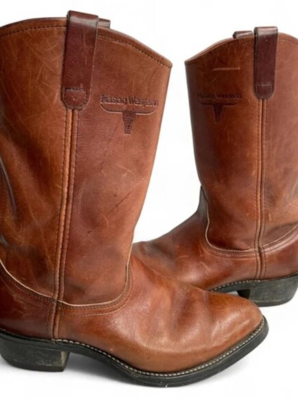 Mason Vintage Leather Embroidered Western Cowboy Boots Biker Work Men's 8.5 D